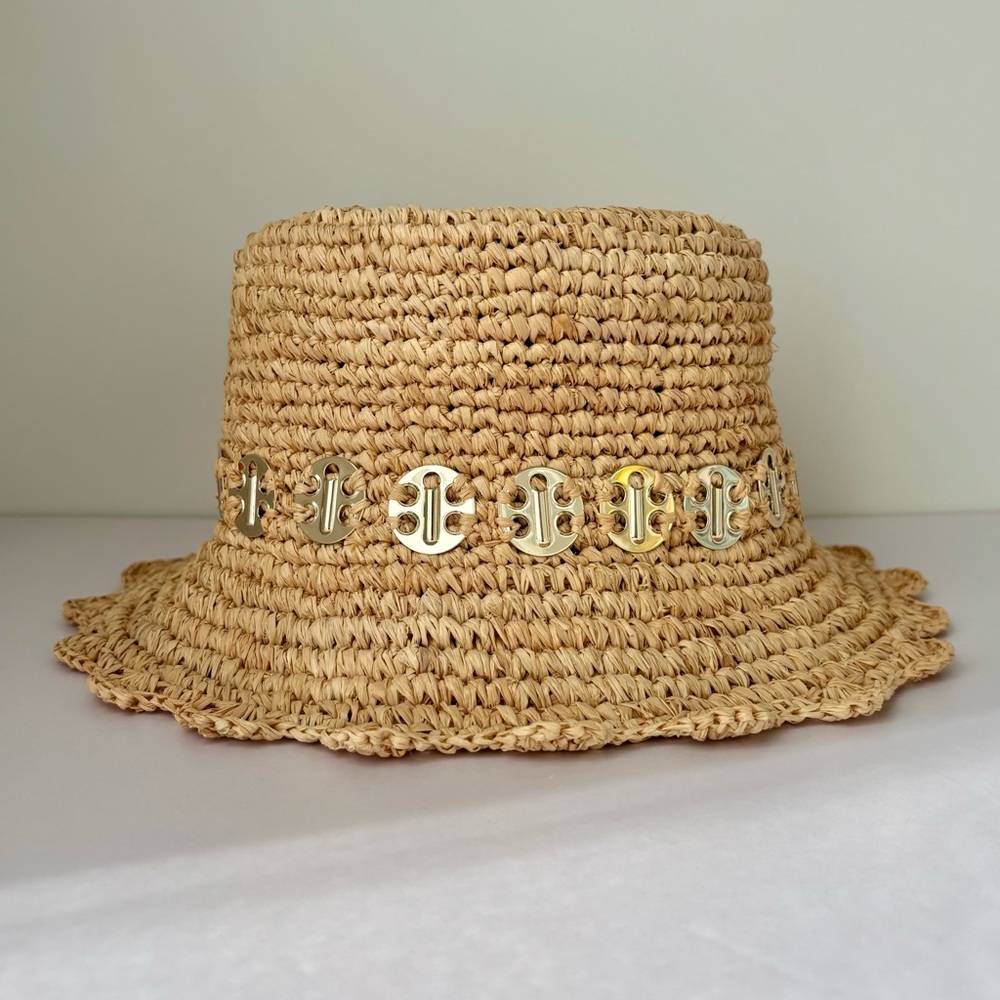 Paco Rabanne Embellished Raffia Bucket Hat Beige - Picture 2 of 16
